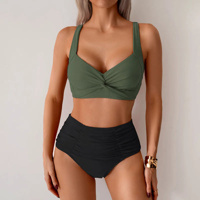 VigoBreviya 2025 Sexy Blue Strapped Swimwear Women High Waist Bikini Set Brazilian Lady Swimsuit Cross Push Up Beach Bath Suit